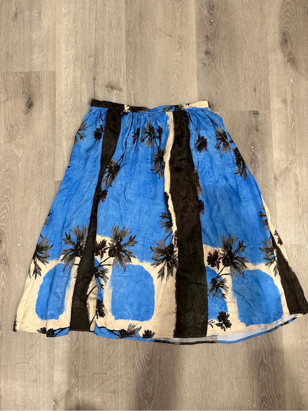 Blue Floral A-Line Midi Skirt